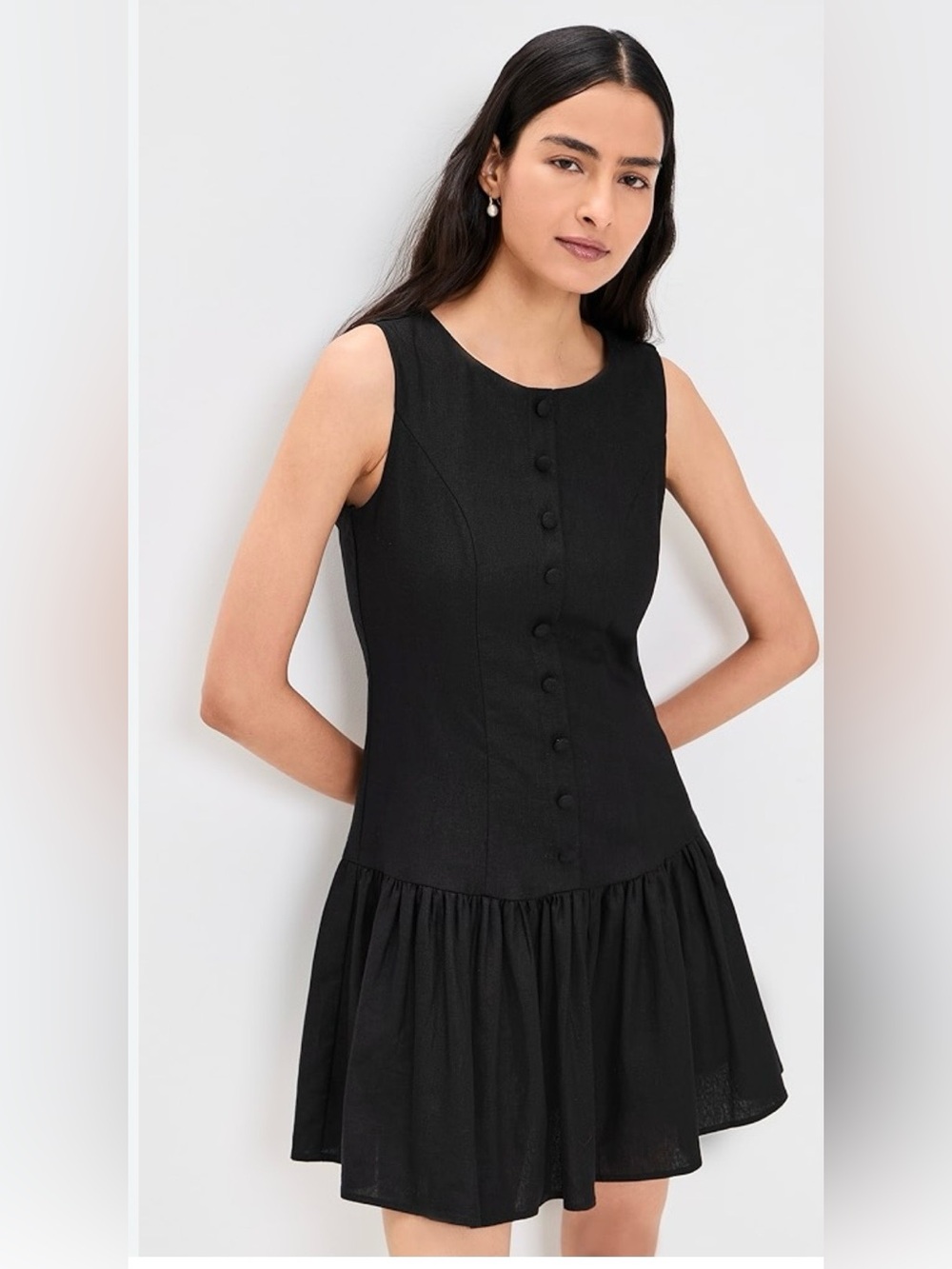 H & M Linen Blend Black Sleeveless Button-Front Drop-Waist Dress Size XXL Plus